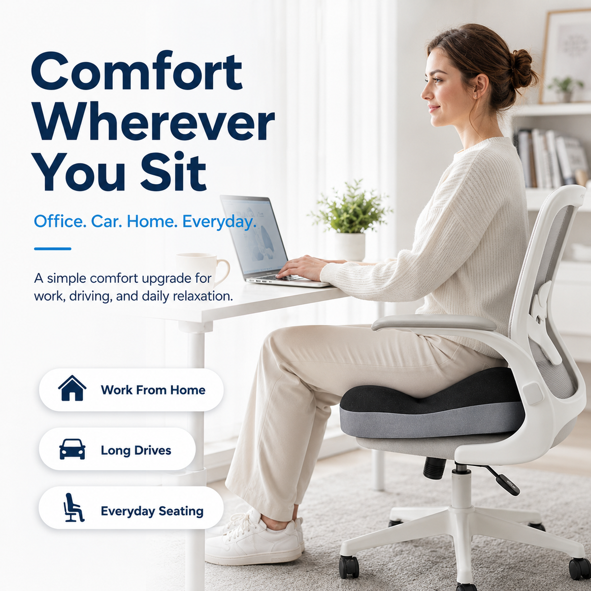 🪑 Ergonomic Memory Foam Seat Cushion – Ultimate Comfort Support for Office, Car & Home