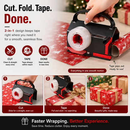🎁 Buy 1 Get 2 Free – 2-in-1 Wrapping Cutter & Tape Dispenser
