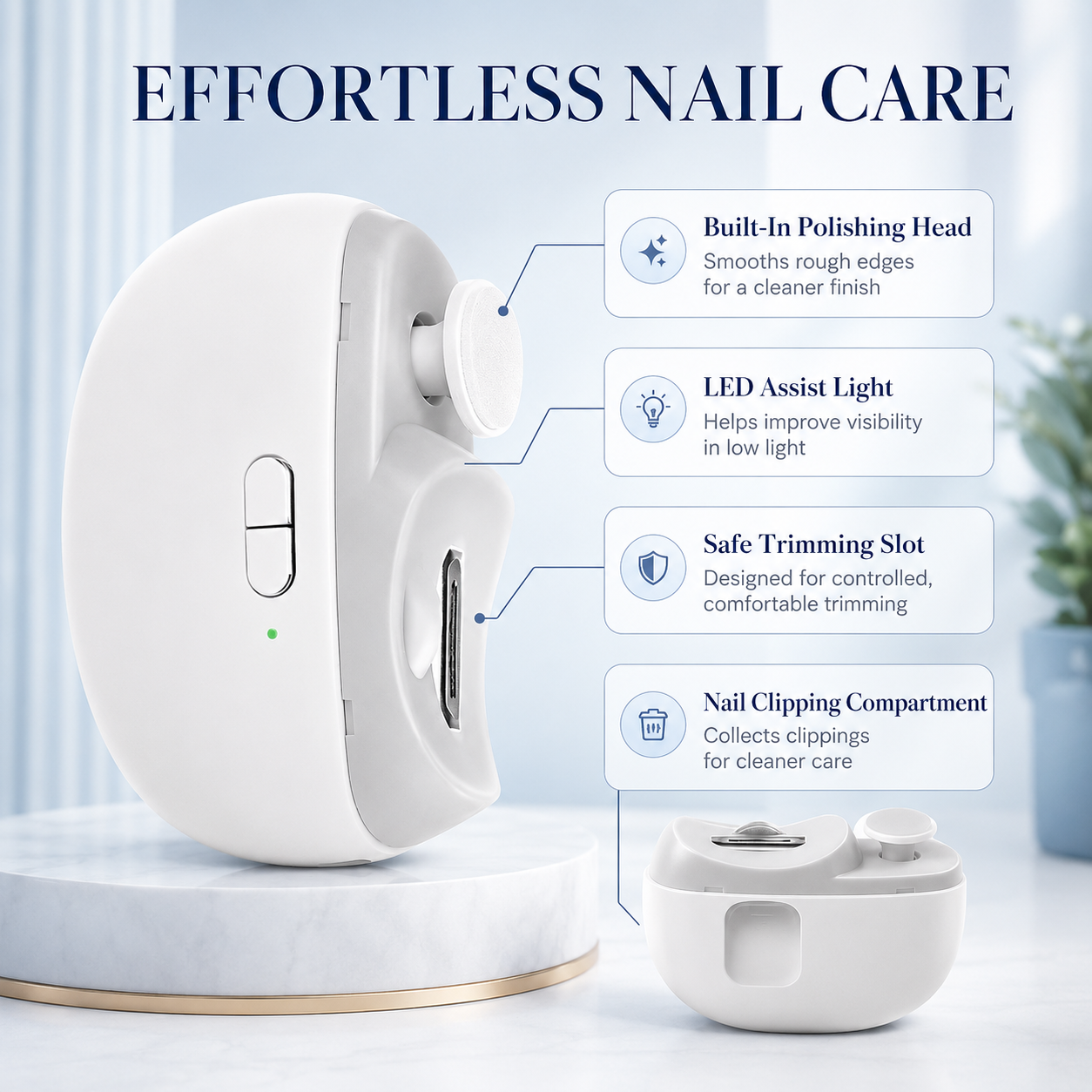 Automatic Electric Nail Clipper & Polisher – Easy Trim, Smooth Finish & Mess-Free Nail Care