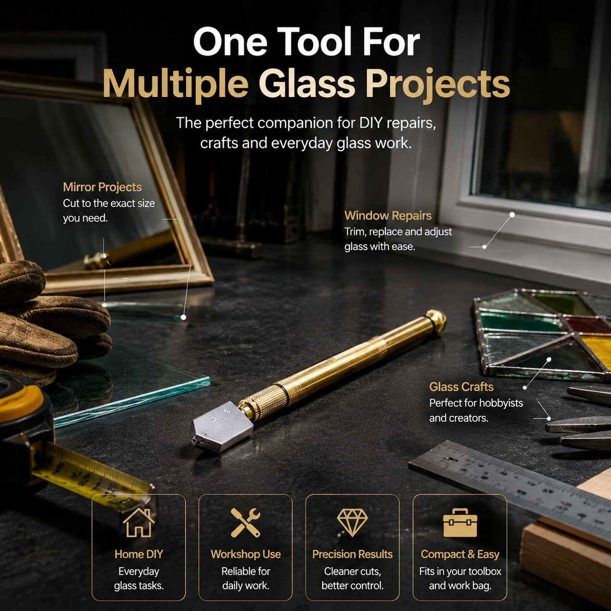 Glass cutter for mirror window glass craft and workshop projects