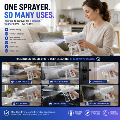 💨 Cordless Nano Mist Sprayer with UV Light – 2-Speed Fine Mist Spray Gun