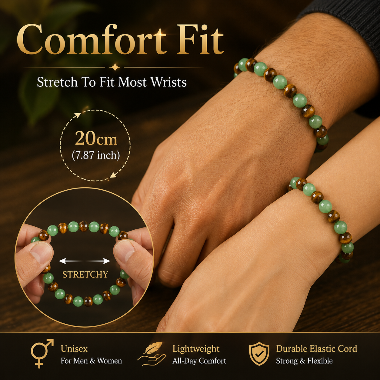 💰 Money Attraction Crystal Bracelet – Green Aventurine & Tiger Eye Lucky Beaded Bracelet for Abundance, Confidence & Everyday Wear