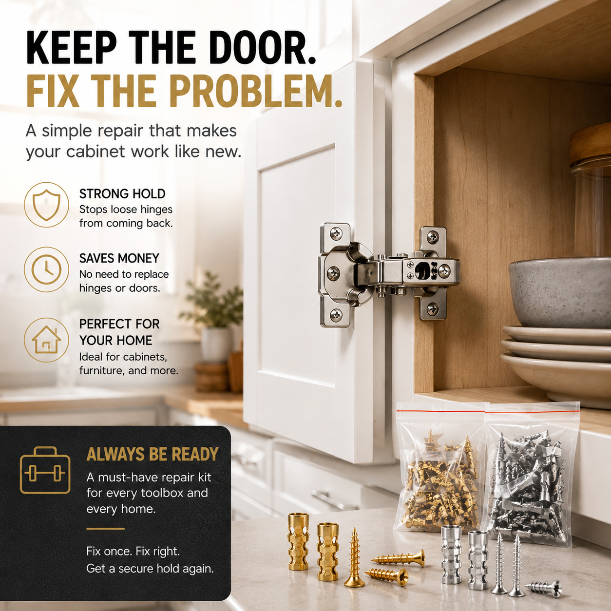 🔩 Door Hinge Thread Repair Kit – Fix Stripped Screw Holes & Loose Cabinet Hinges
