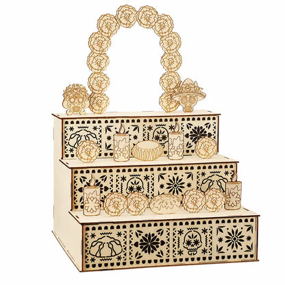 💀 3-Tier Day of the Dead Wooden Altar Display Set | Día de los Muertos Decor