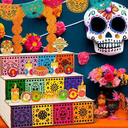 💀 3-Tier Day of the Dead Wooden Altar Display Set | Día de los Muertos Decor