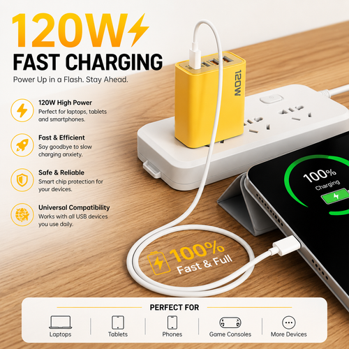 ⚡ 2-Pack USB-C & USB-A 4-Port Fast Charger + 5FT 4-in-1 Cable