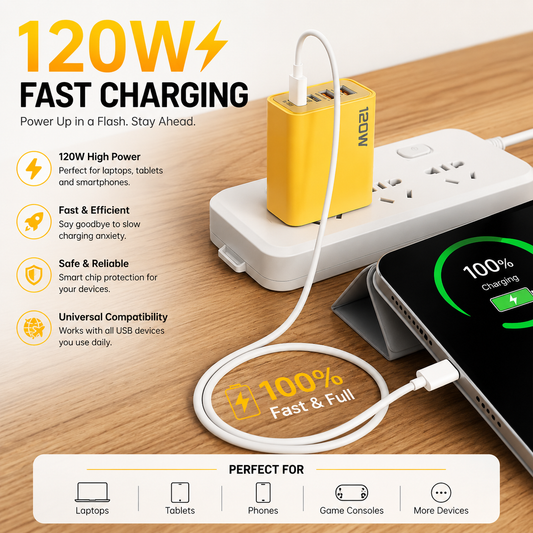 ⚡ 2-Pack USB-C & USB-A 4-Port Fast Charger + 5FT 4-in-1 Cable