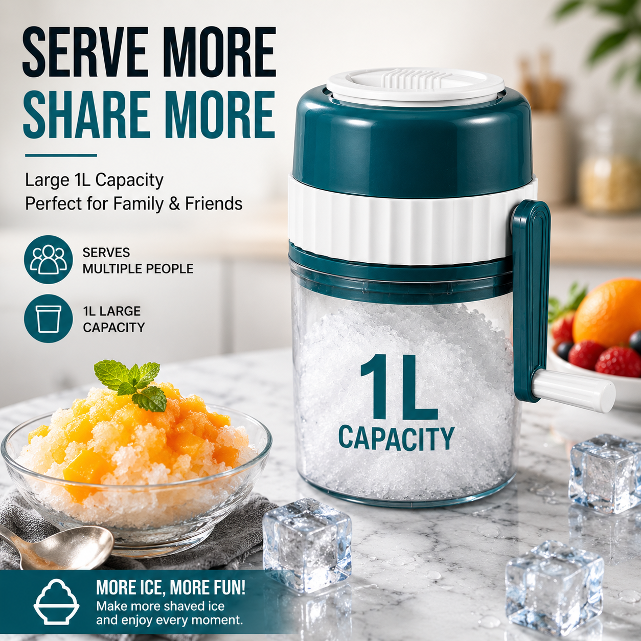 🍧 Manual Ice Shaver – Make Snow Cones Anywhere, No Electricity Needed