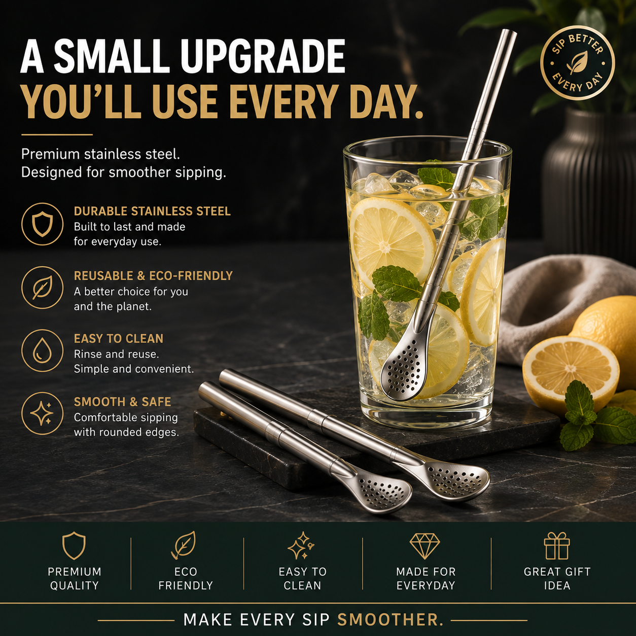 🥤 2-in-1 Stainless Steel Filter Straw – Sip, Stir & Filter With Ease