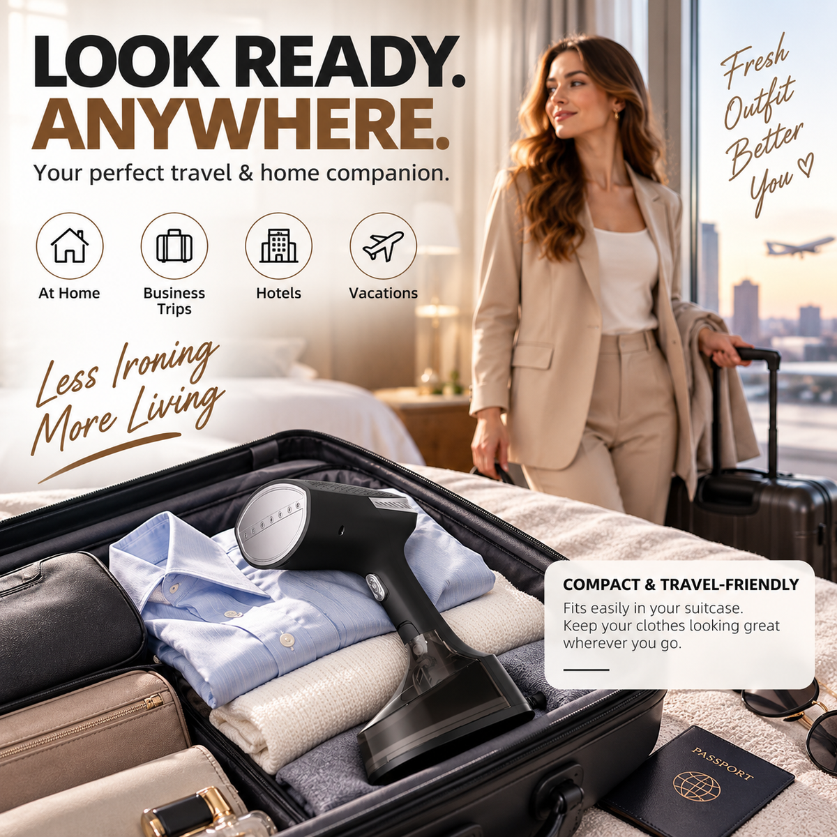 2-in-1 Handheld Garment Steamer & Iron – 1400W Fast Heat-Up, 270ml Large Tank for Home & Travel