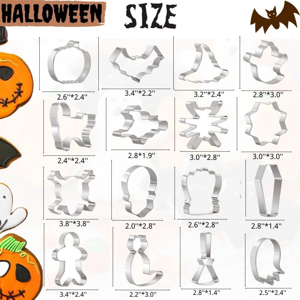 🎃 HOT SALE | 5-Piece Halloween Cookie Cutter Set – Stainless Steel Bat, Pumpkin, Ghost, Cat & Witch Hat Shapes