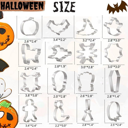 🎃 HOT SALE | 5-Piece Halloween Cookie Cutter Set – Stainless Steel Bat, Pumpkin, Ghost, Cat & Witch Hat Shapes