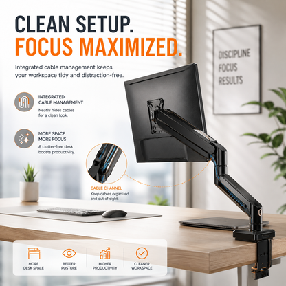 💻 Heavy-Duty Gas Spring Monitor Arm – Adjustable 13"–34" Desk Mount