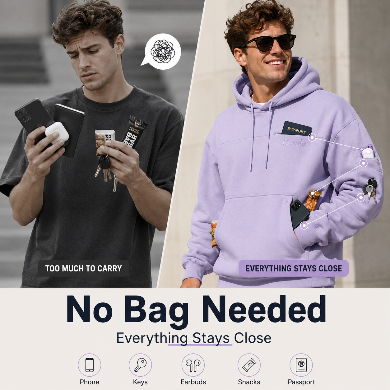 Heavyweight Fleece Hoodie With 6 Pockets - Oversized Zip Up Sweatshirt With Wrist Pocket & Kangaroo Pouch for Men Women