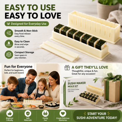 🍣 DIY Sushi Maker Mold Set – Easy Homemade Sushi Roll Tool For Beginners & Family Sushi Nights