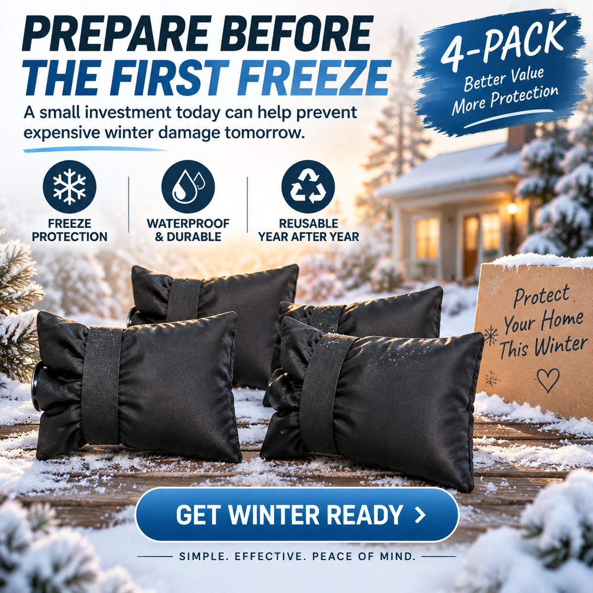 ❄️ Winter Faucet Covers 4-Pack — Protect Outdoor Faucets From Freezing & Costly Repairs
