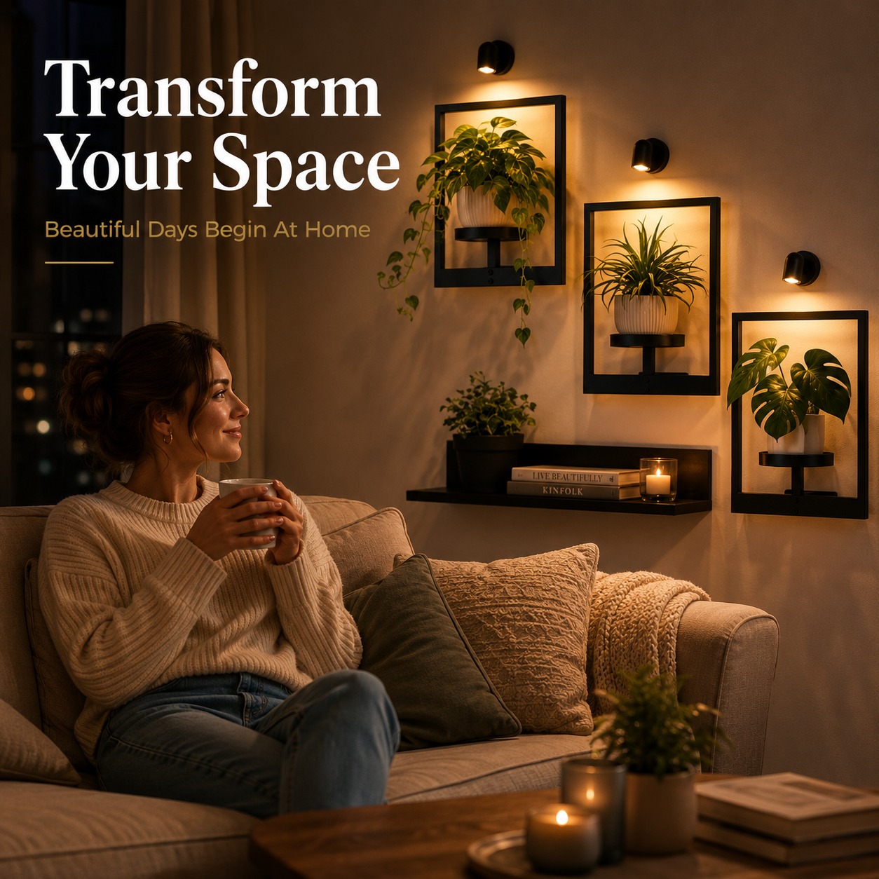 ✨ Modern Wall Plant Shelf With Ambient Light | Space-Saving Home Decor