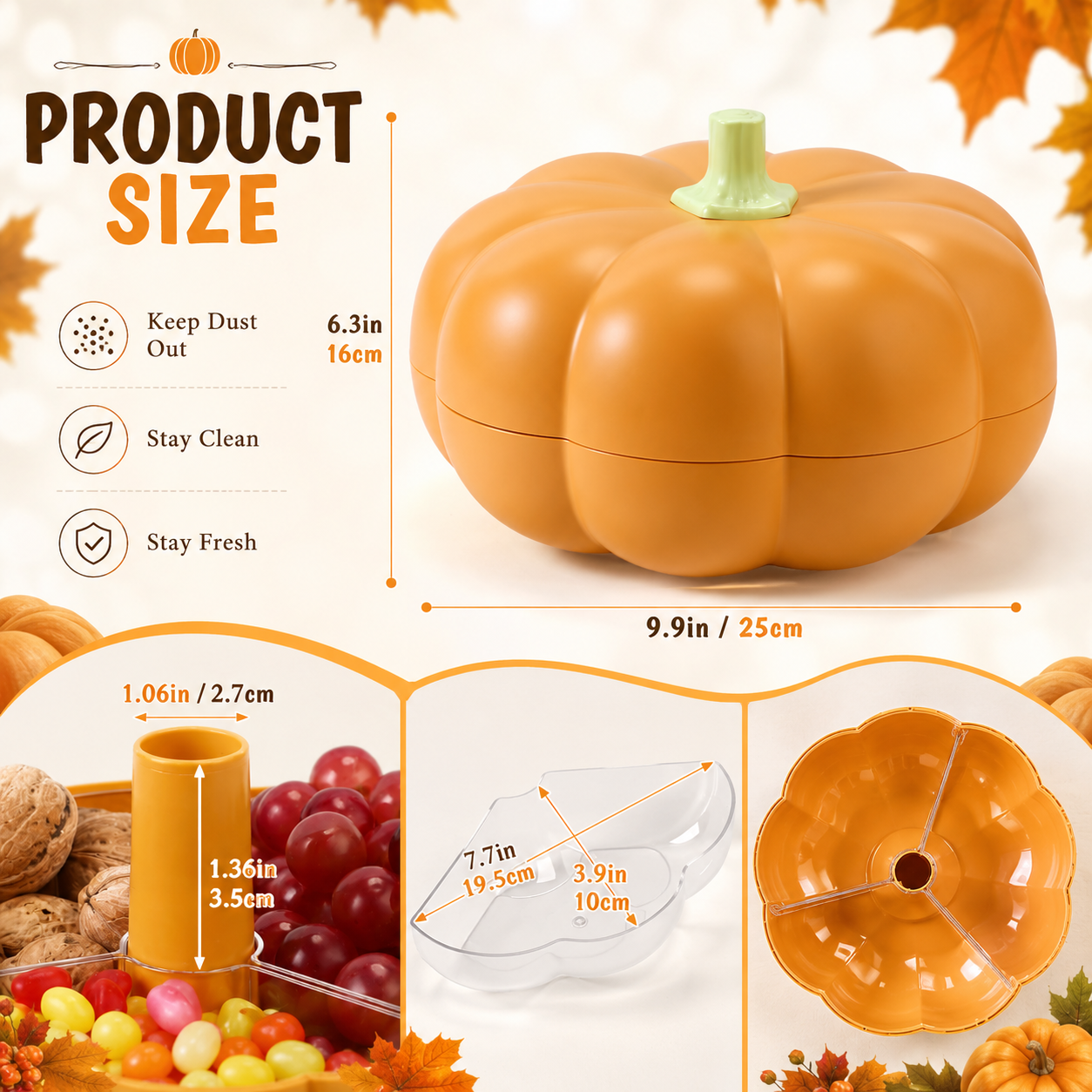 🎃 2-Tier Pumpkin Snack Tray with Lid – Fall Serving Platter for Candy, Fruit, Nuts & Holiday Parties