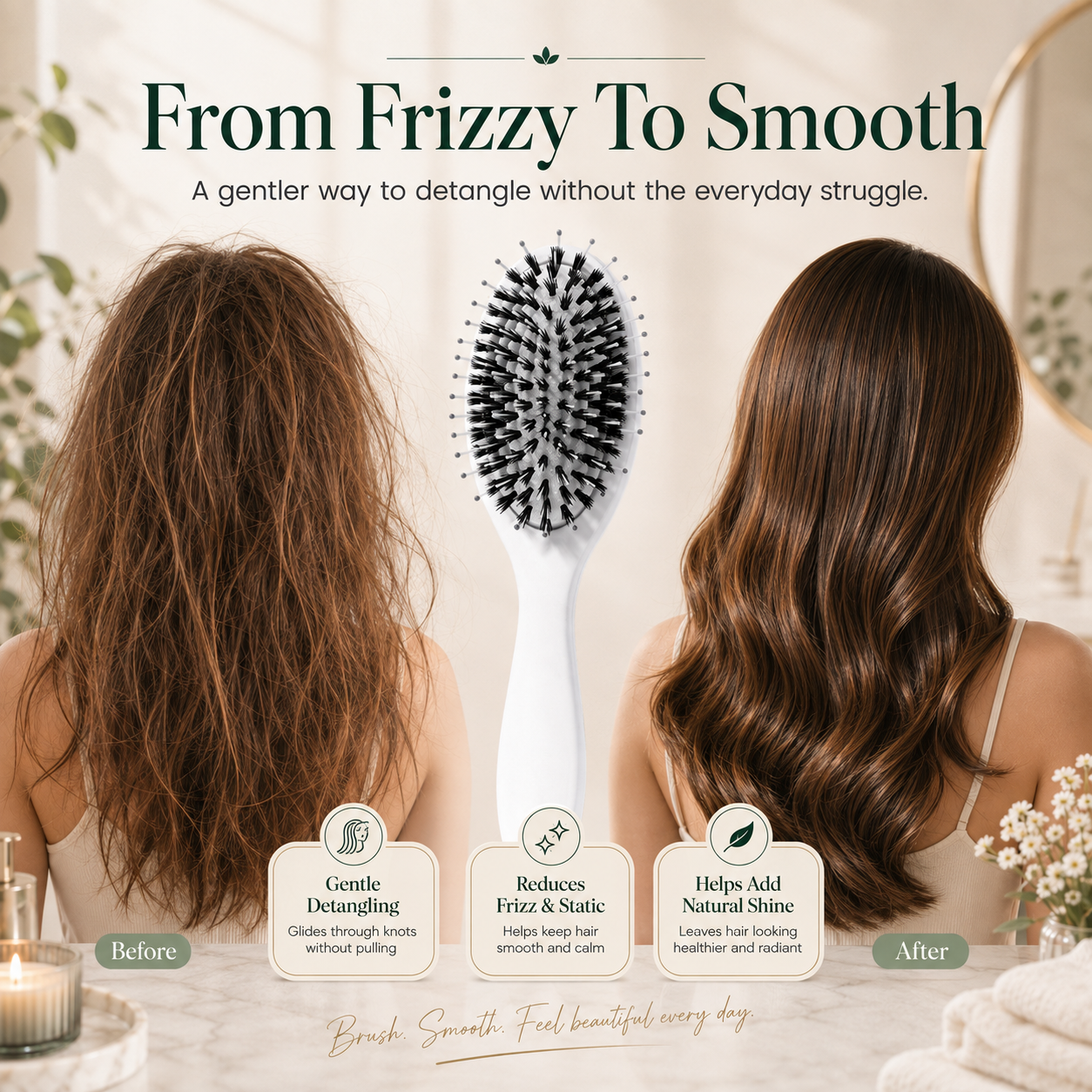 💚 Viral Detangling Hair Brush – Gentle, Smooth & Frizz-Free Hair