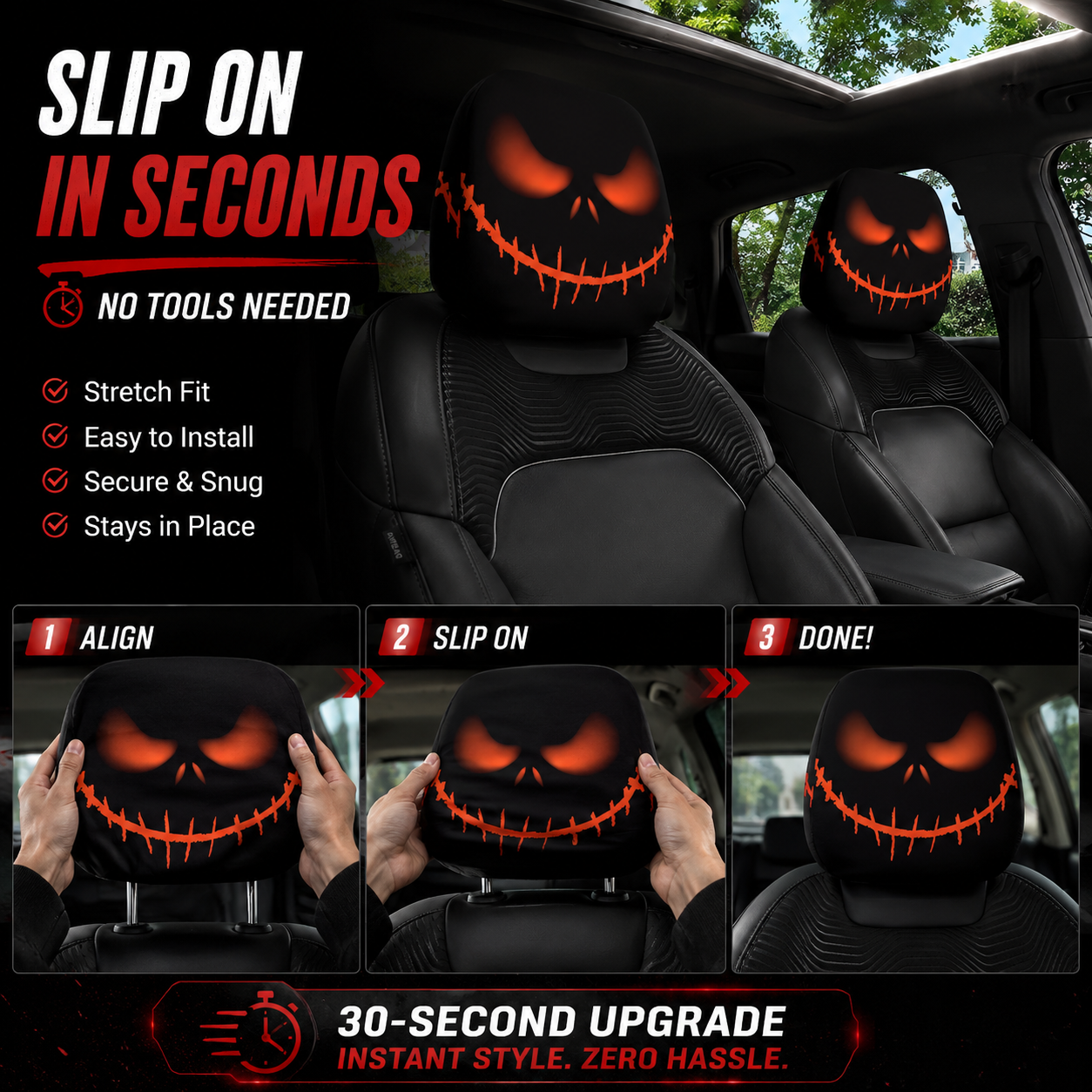 👁️ Funny Horror Car Headrest Covers (2PCS) | Universal Stretch Fit Car Seat Decor