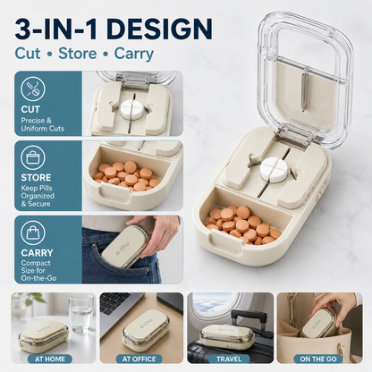 💊 Precision 3-in-1 Pill Cutter & Organizer | Perfect 1/2, 1/3 & 1/4 Doses
