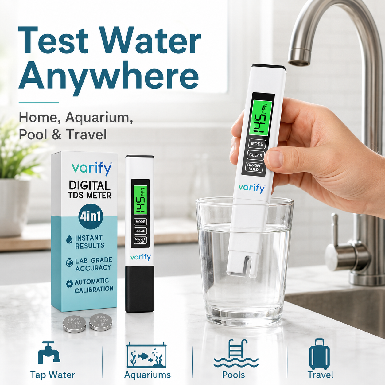 💧 4-in-1 Digital Water Tester – Fast TDS, EC & Temperature Readings