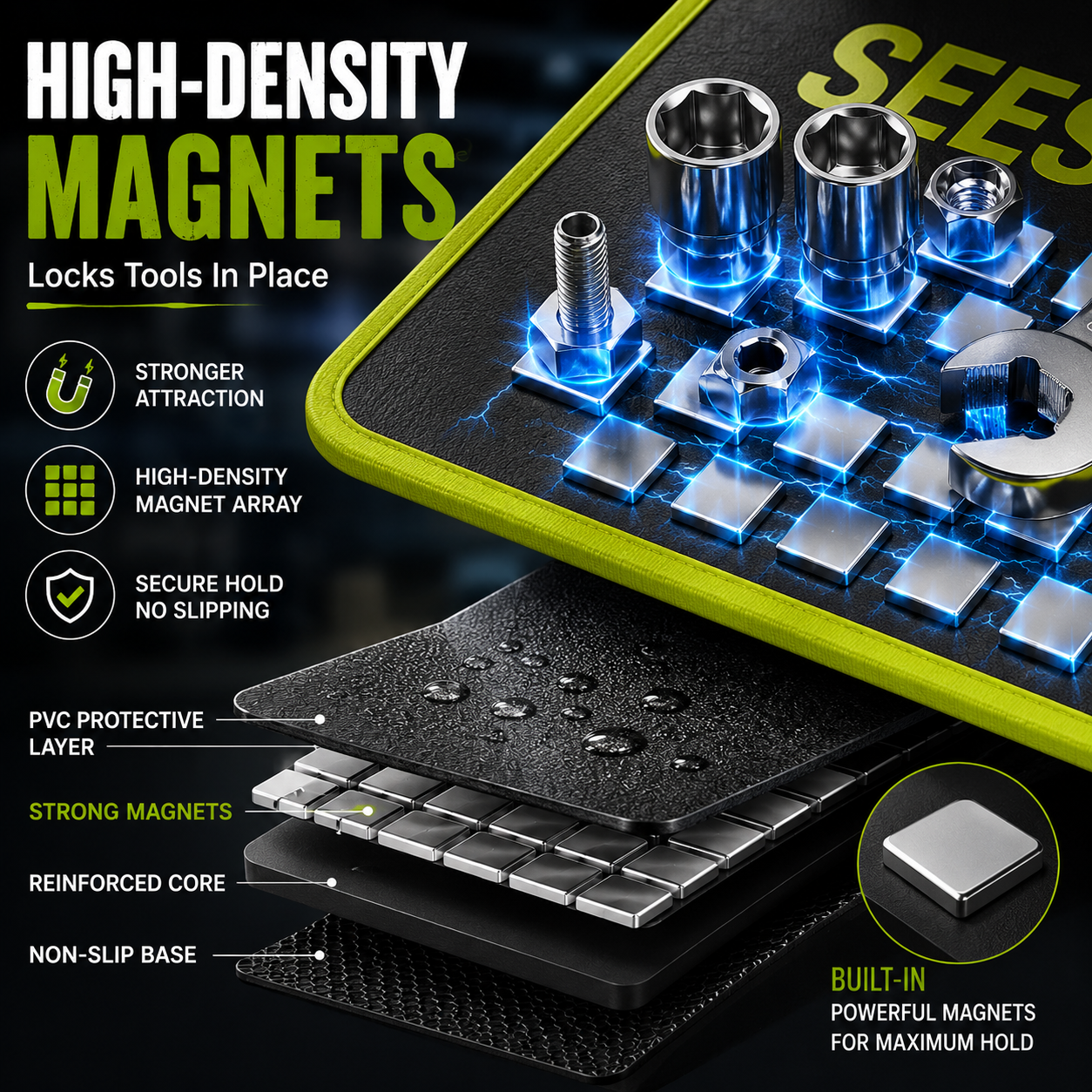 🧲 SEESE 3PC Flexible Magnetic Tool Mat & Tray Holder