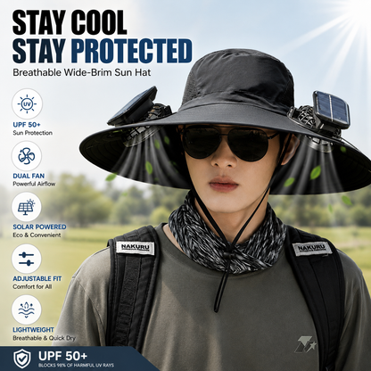 Double Solar Fan Fishing Hat – Unisex 3-Speed Cooling Brimmed Hat, USB Rechargeable, Lotus Leaf Waterproof, UPF Sun Protection for Outdoor Hiking Gardening Travel