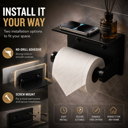 🧻 2pack -2-in-1 Toilet Paper Holder with Shelf – Space-Saving Bathroom Organizer