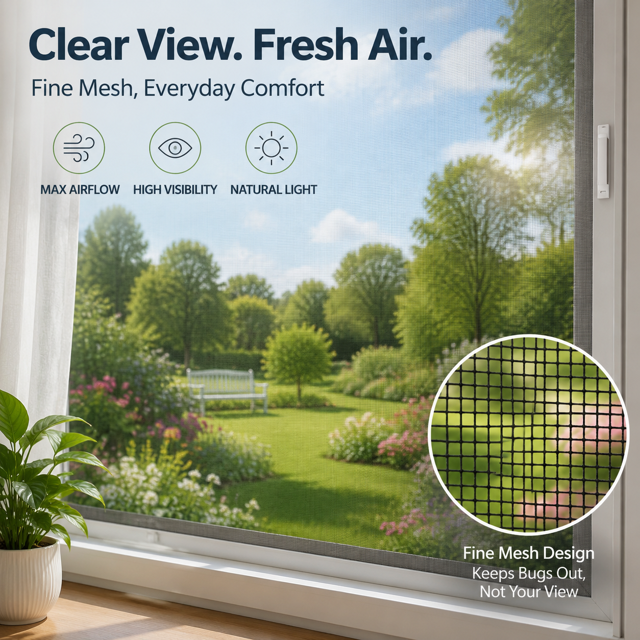 🪟 Magnetic Window Screen Kit – Cut-to-Fit No-Drill Mosquito Mesh for Any Window