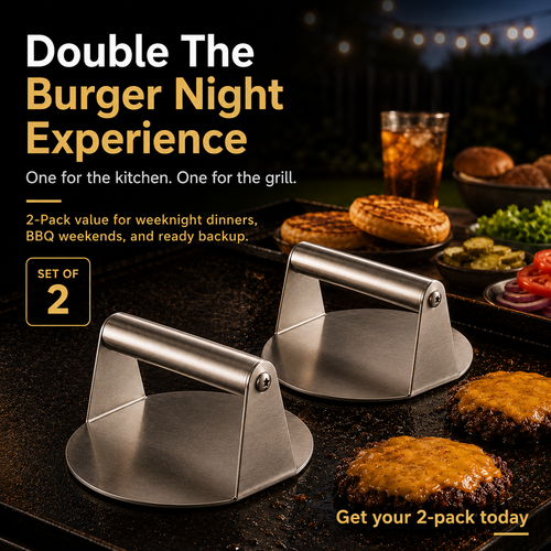 🍔 (2-Pack)-Stainless Steel Smash Burger Press – Make Restaurant-Style Crispy Burgers at Home