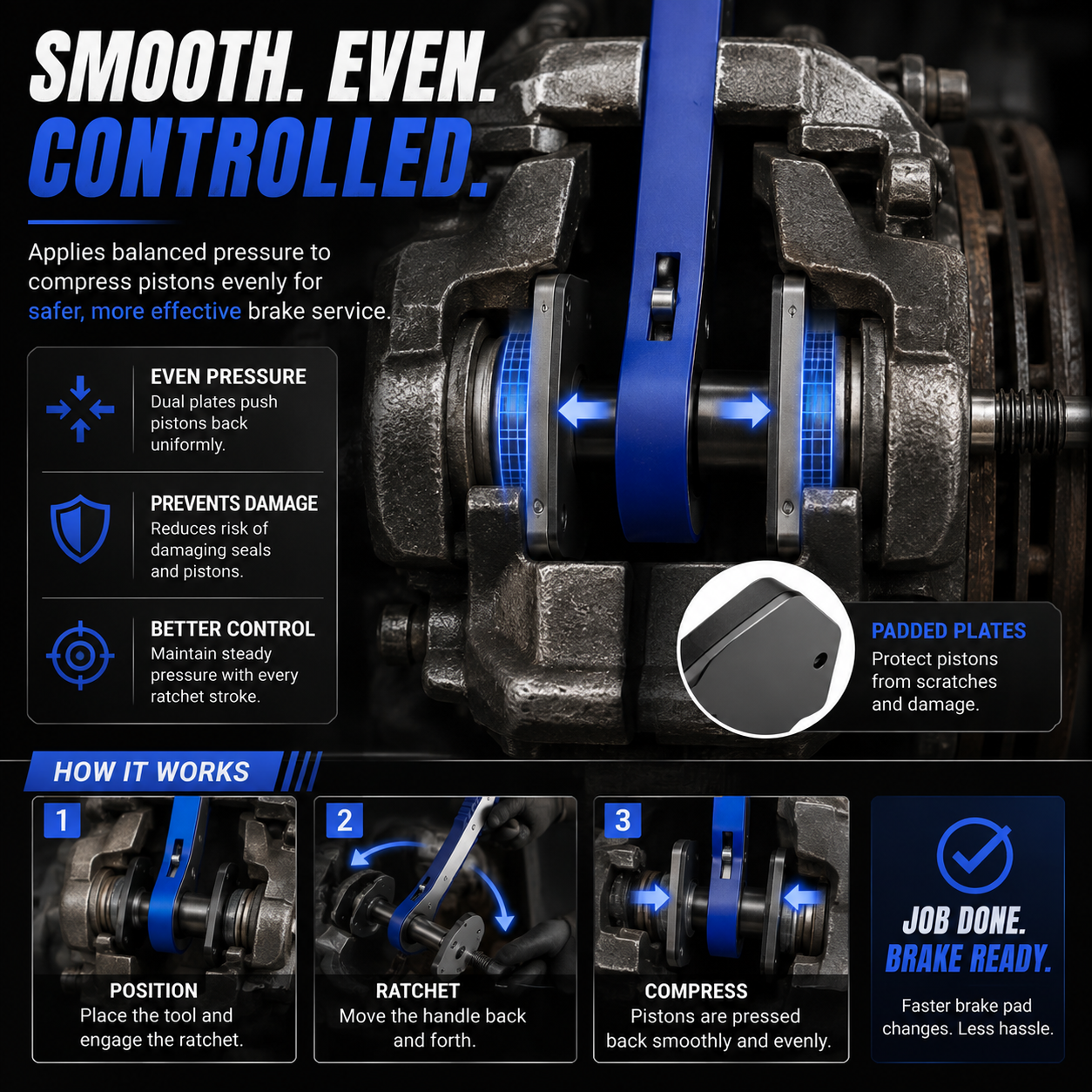 🔧 Ratcheting Brake Caliper Piston Press Tool – Faster, Easier Brake Pad Changes