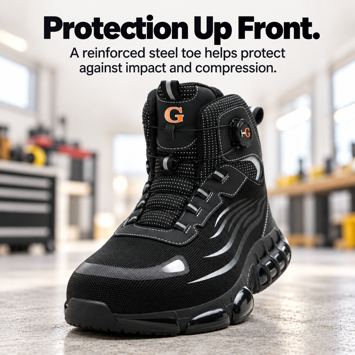 🥾 Men’s Steel Toe Work Boots – Twist-to-Fit, Breathable & Cushioned