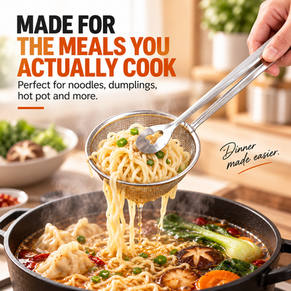 🔥 2pack-2-in-1 Stainless Steel Strainer Tongs – Grab, Drain & Serve with One Tool