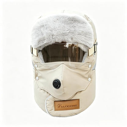 Unisex Outdoor Biking Hat with Goggles, Casual Style, Thick Inner Lining, Fleece Padding, Full Face Coverage, Warm Winter Sports & Outdoor Accessory