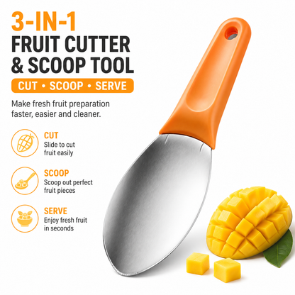 🥭 3-in-1 Fruit Cutter & Scoop Tool – Easy Mango Slicer, Fruit Separator & Serving Spoon for Quick Fruit Preparation