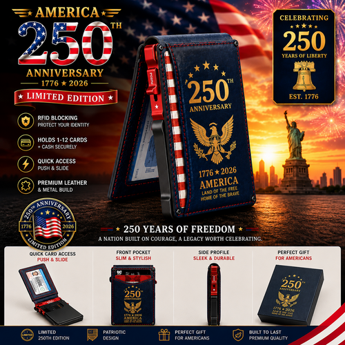 🎁250th Anniversary RFID Blocking Wallet for Men – Slim Pop-Up Aluminum Card Holder with Cash Slot & ID Window