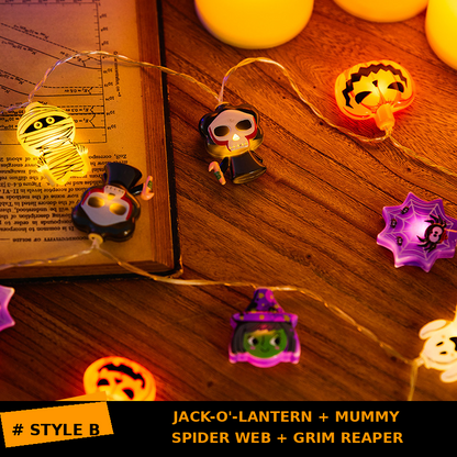 🎃 Halloween Character LED String Lights – 20 LEDs, 8 Modes & Timer