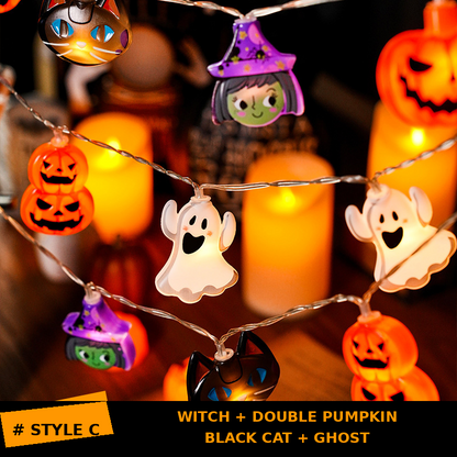 🎃 Halloween Character LED String Lights – 20 LEDs, 8 Modes & Timer