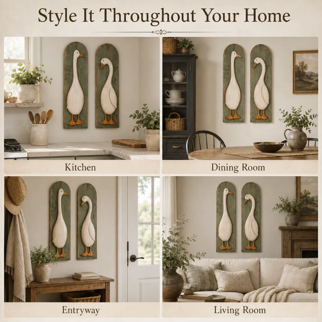 Handcrafted Rustic Goose Wall Art Set Of 2