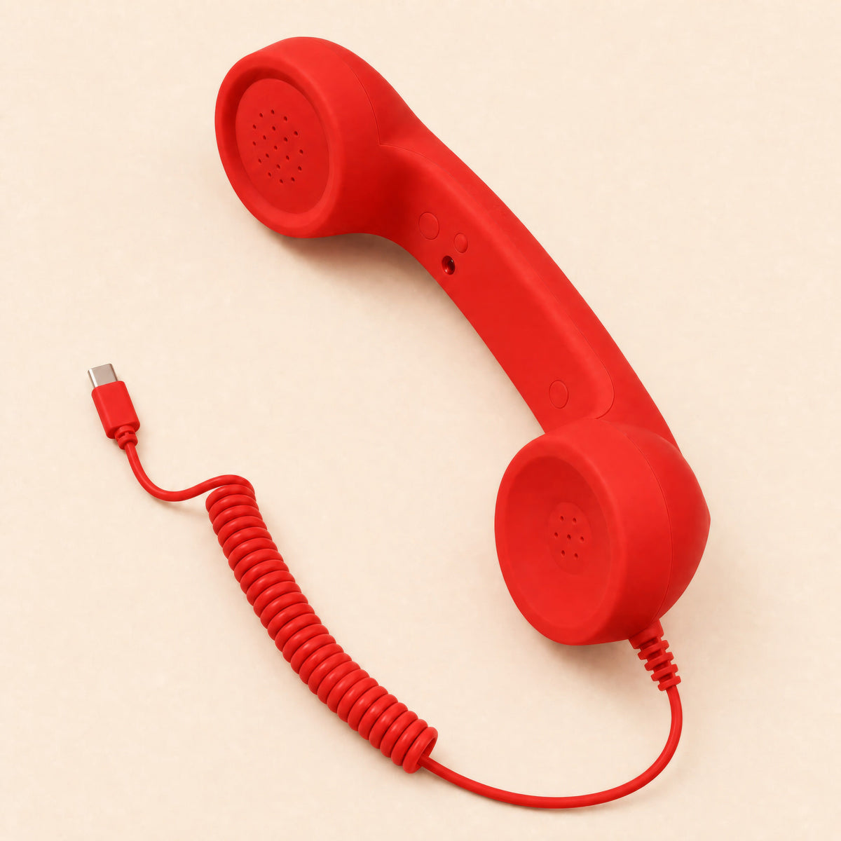 DialBop Retro Handset in signal red with coiled cord and USB-C plug