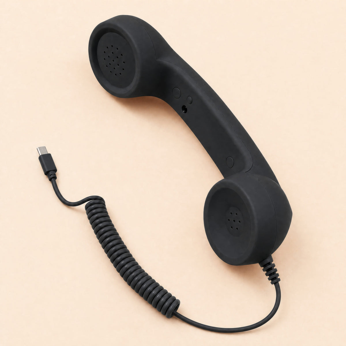 DialBop Retro Handset in black with coiled cord and USB-C plug