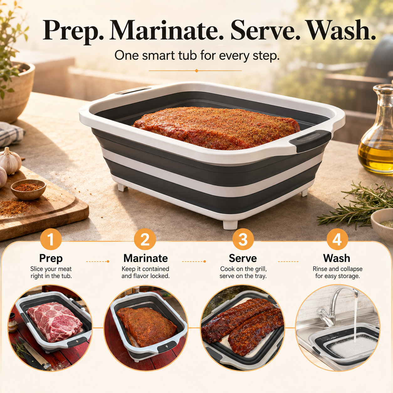 🔥 Foldable BBQ Prep Tub – The Space-Saving Cooking Helper for Grilling, Marinating & Outdoor Adventures