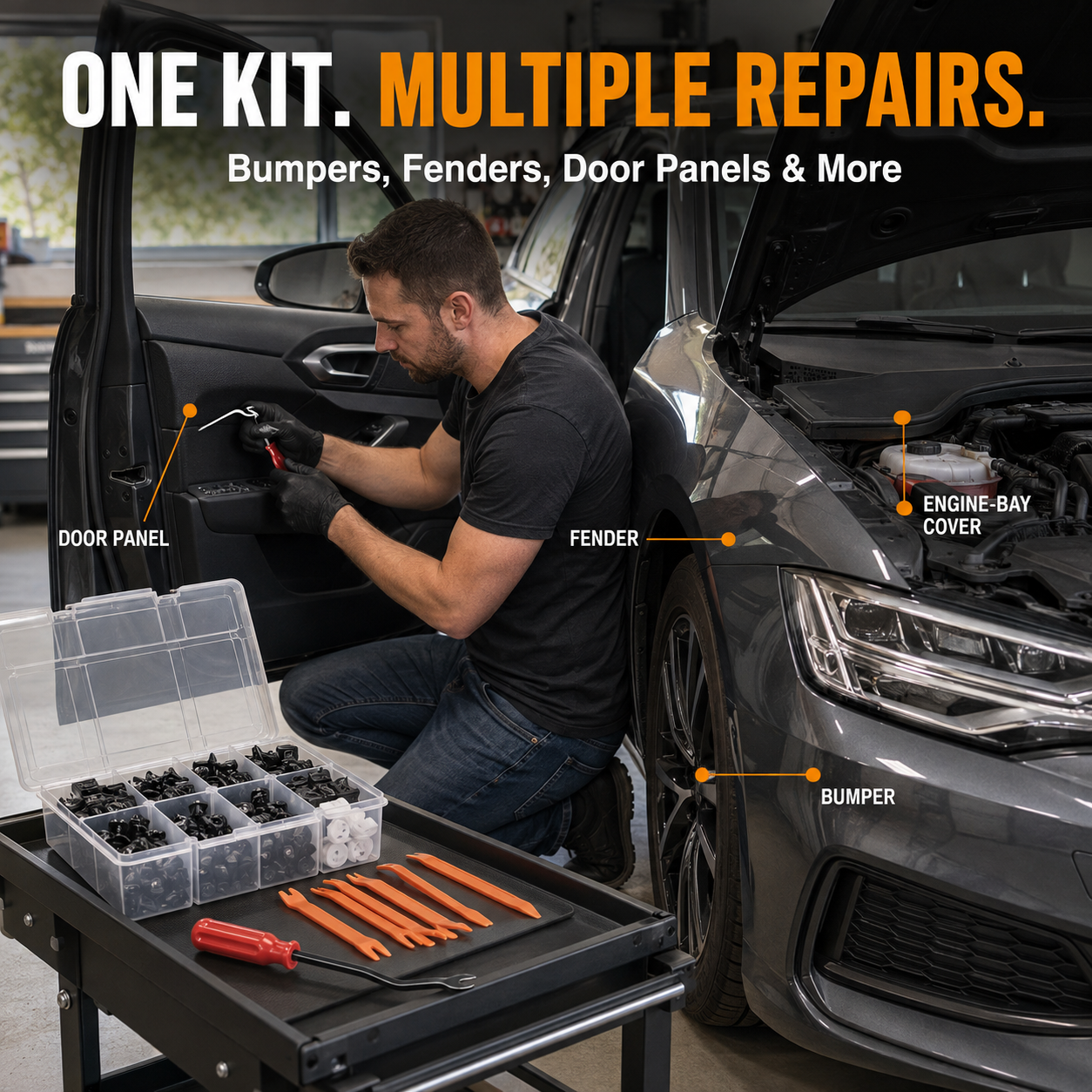 🔧 975-Piece Automotive Retainer Clip & Trim Removal Tool Kit – 33 Popular Sizes with Organizer Case