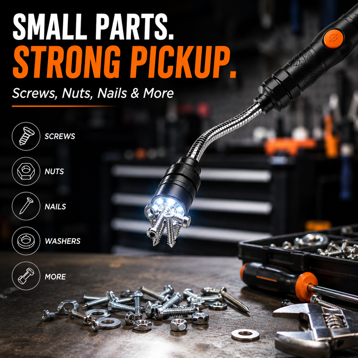 🔧 Never Lose Another Screw Again – Extendable Magnetic Pickup Tool with LED Light 🧲