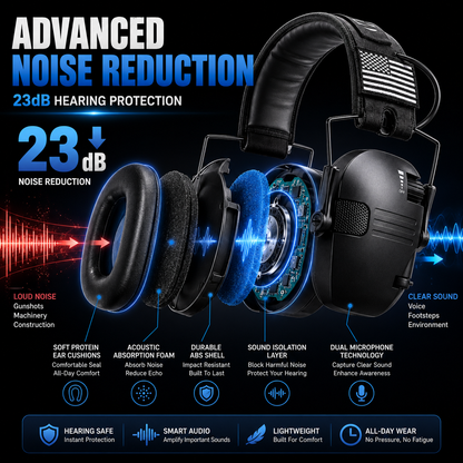 🔇 23dB Electronic Shooting Hearing Protection Earmuffs.