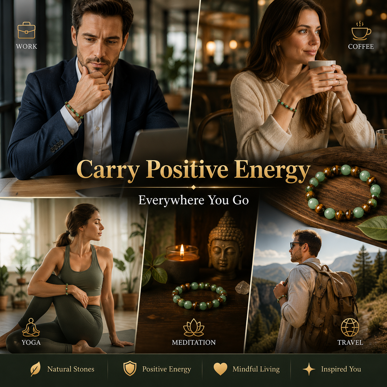 💰 Money Attraction Crystal Bracelet – Green Aventurine & Tiger Eye Lucky Beaded Bracelet for Abundance, Confidence & Everyday Wear