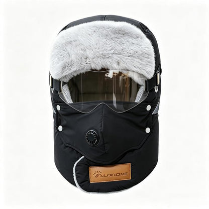 Unisex Outdoor Biking Hat with Goggles, Casual Style, Thick Inner Lining, Fleece Padding, Full Face Coverage, Warm Winter Sports & Outdoor Accessory