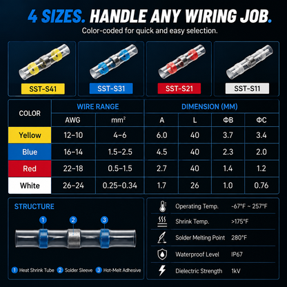 🔥 Waterproof Solder Seal Wire Connector Kit – Heat Shrink Self-Soldering Wire Repair Connectors