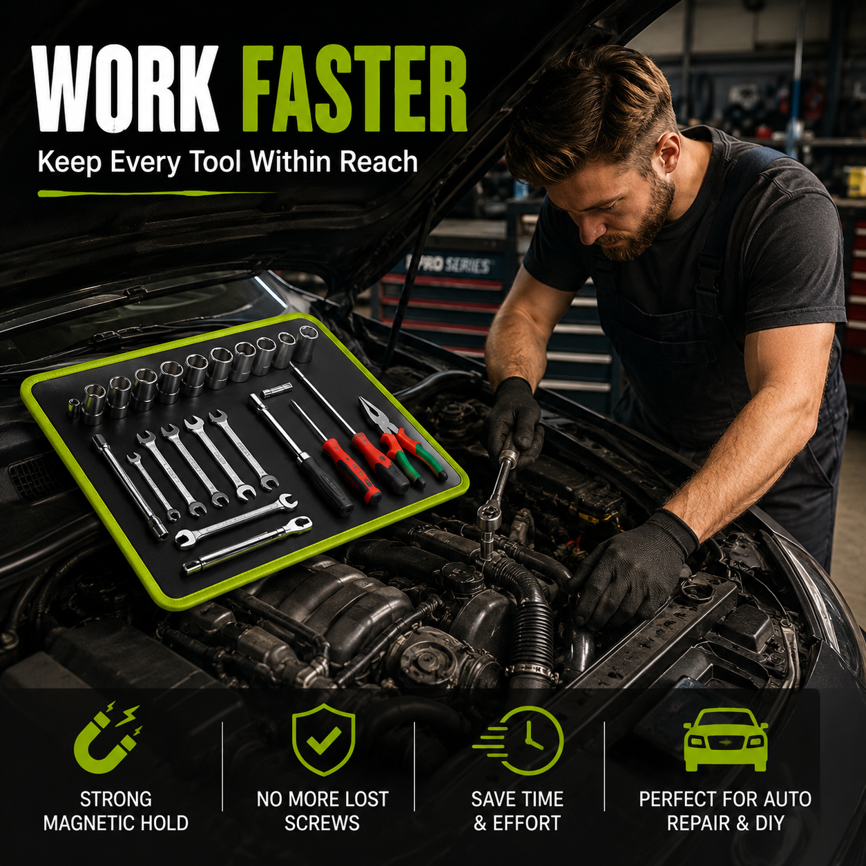 🧲 SEESE 3PC Flexible Magnetic Tool Mat & Tray Holder